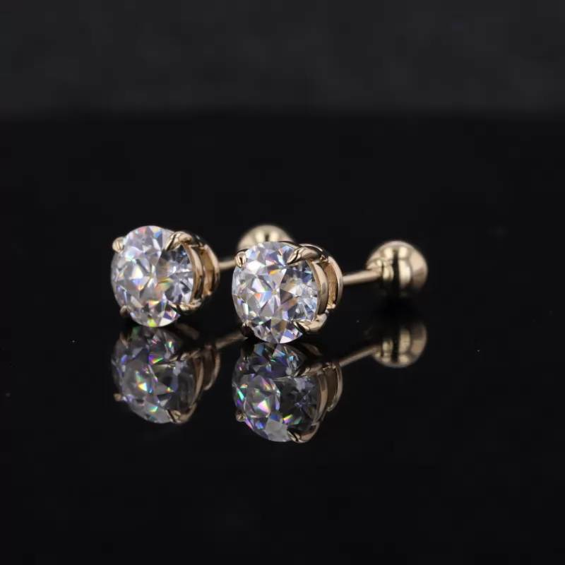 6mm Round Brilliant Cut Moissanite 14K Yellow Gold Diamond Stud Earrings