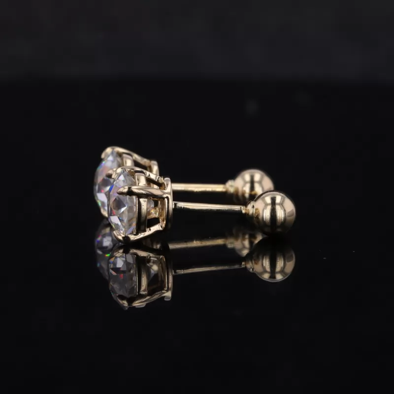 6mm Round Brilliant Cut Moissanite 14K Yellow Gold Diamond Stud Earrings