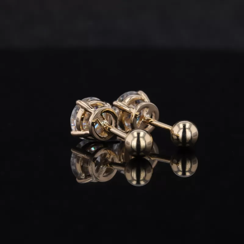 6mm Round Brilliant Cut Moissanite 14K Yellow Gold Diamond Stud Earrings