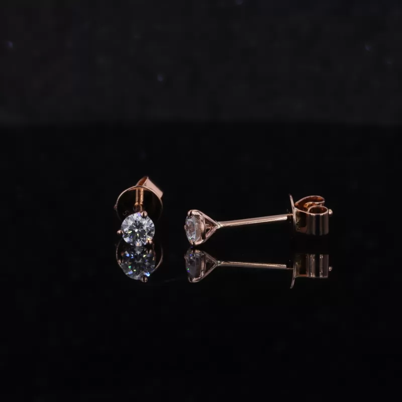 3.1mm Round Brilliant Cut CVD Lab Grown Diamond 3 Prongs 14K Rose Gold Diamond Stud Earrings
