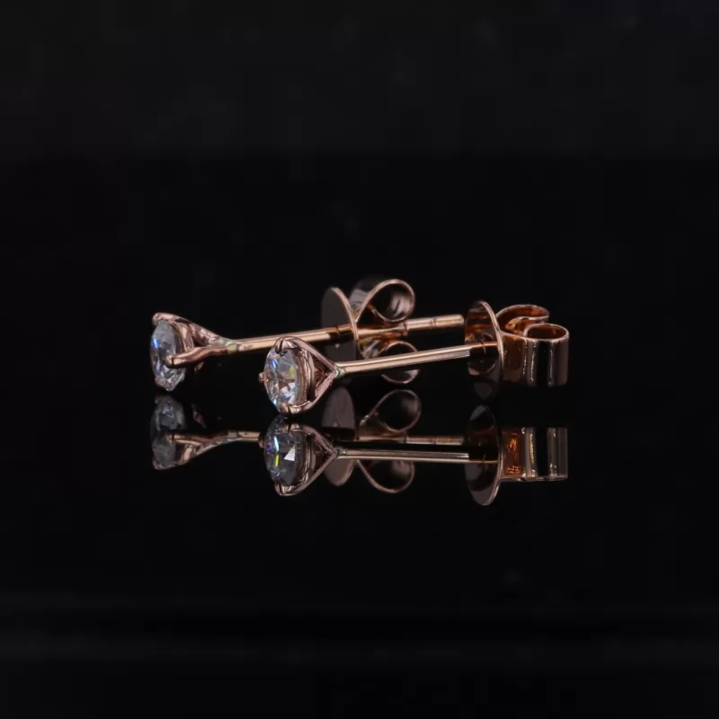 3.1mm Round Brilliant Cut Lab Grown Diamond 3 Prongs 14K Rose Gold Diamond Stud Earrings