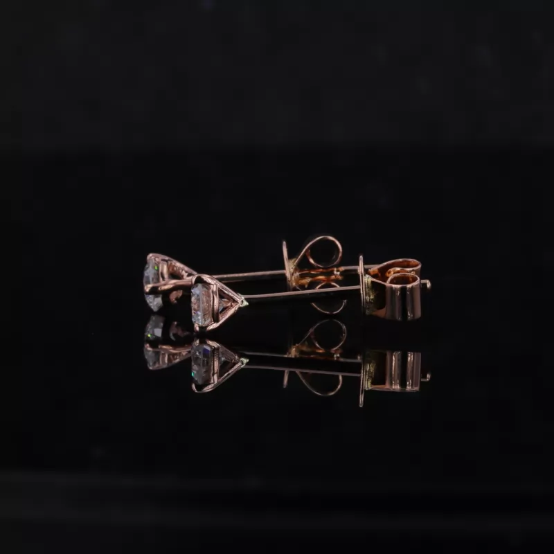 3.1mm Round Brilliant Cut CVD Lab Grown Diamond 3 Prongs 14K Rose Gold Diamond Stud Earrings