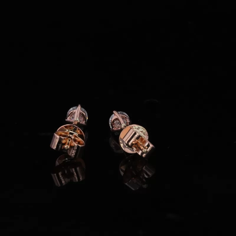 3.1mm Round Brilliant Cut Lab Grown Diamond 3 Prongs 14K Rose Gold Diamond Stud Earrings