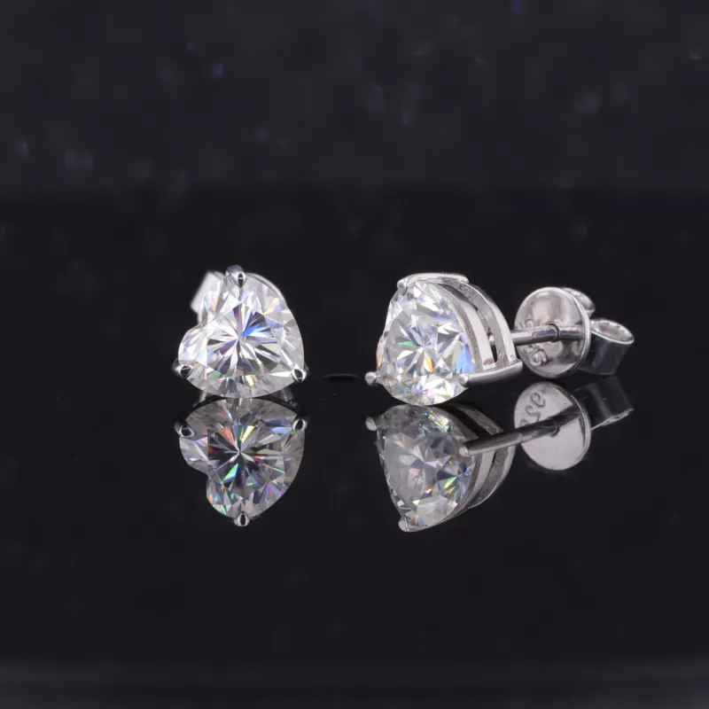 6.5mm Heart Cut Moissanite S925 Sterling Silver Diamond Stud Earrings