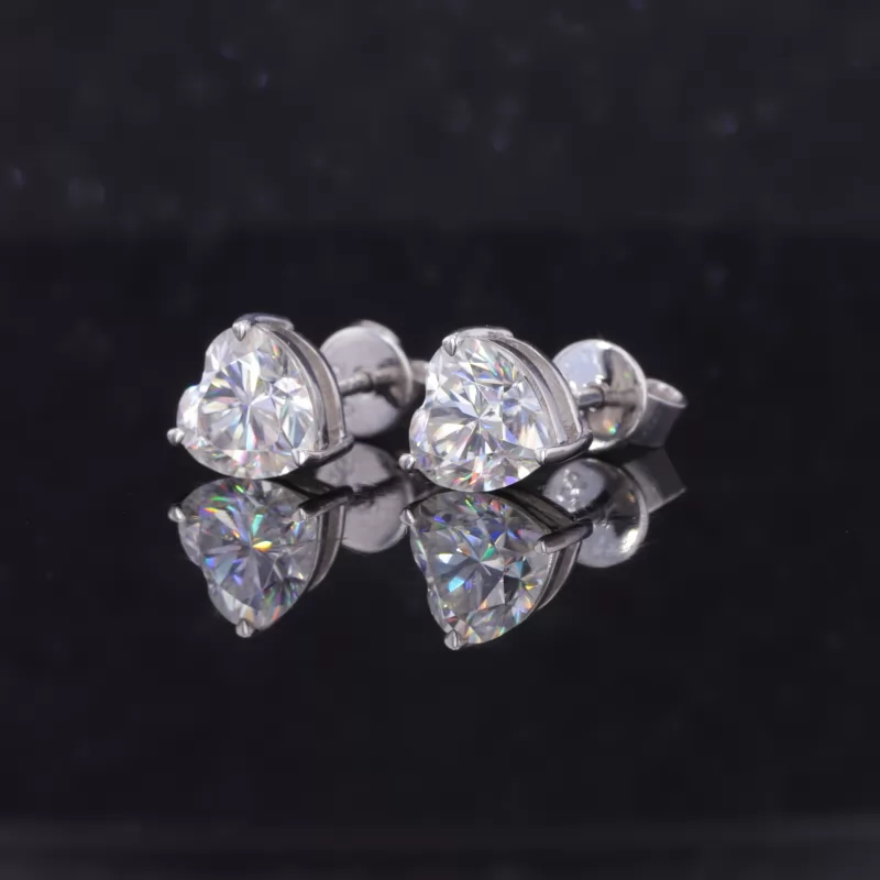 6.5mm Heart Cut Moissanite S925 Sterling Silver Diamond Stud Earrings