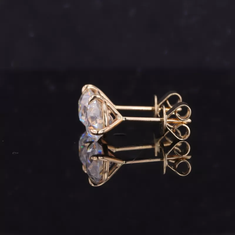 6.5mm Round Brilliant Cut Moissanite 3 Prongs 14K Yellow Gold Diamond Stud Earrings