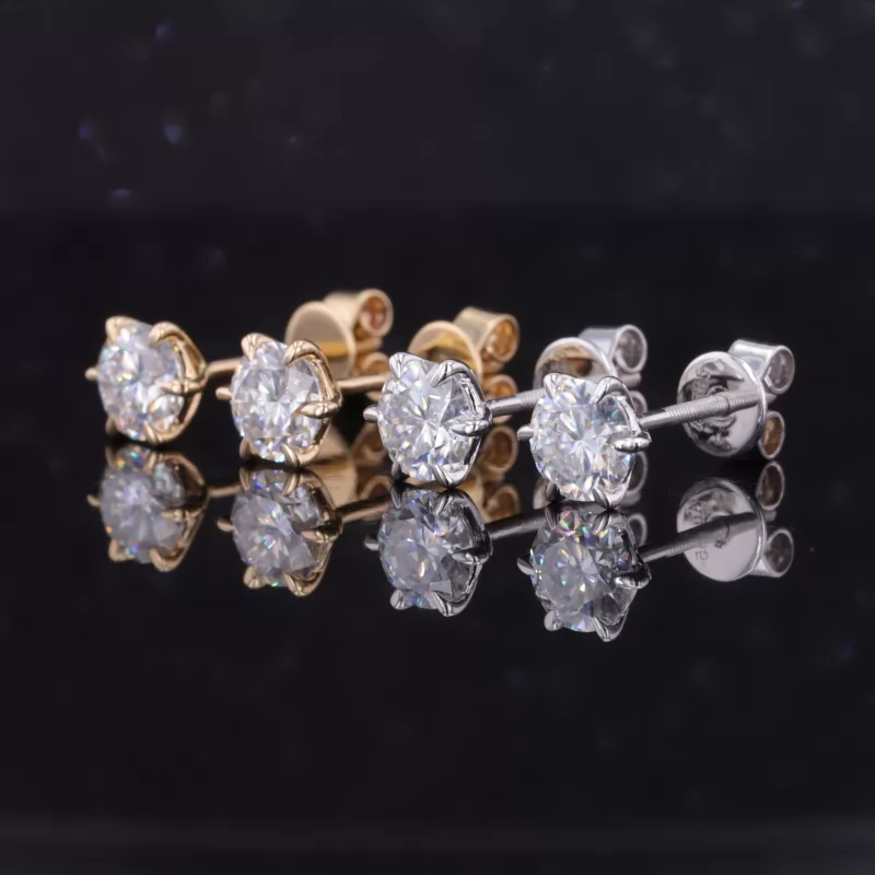 5mm Round Brilliant Cut Moissanite 6 Prongs 14K Gold Diamond Stud Earrings