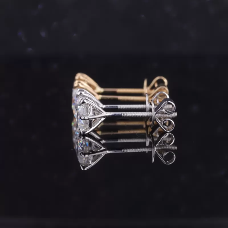 5mm Round Brilliant Cut Moissanite 6 Prongs 14K Gold Diamond Stud Earrings