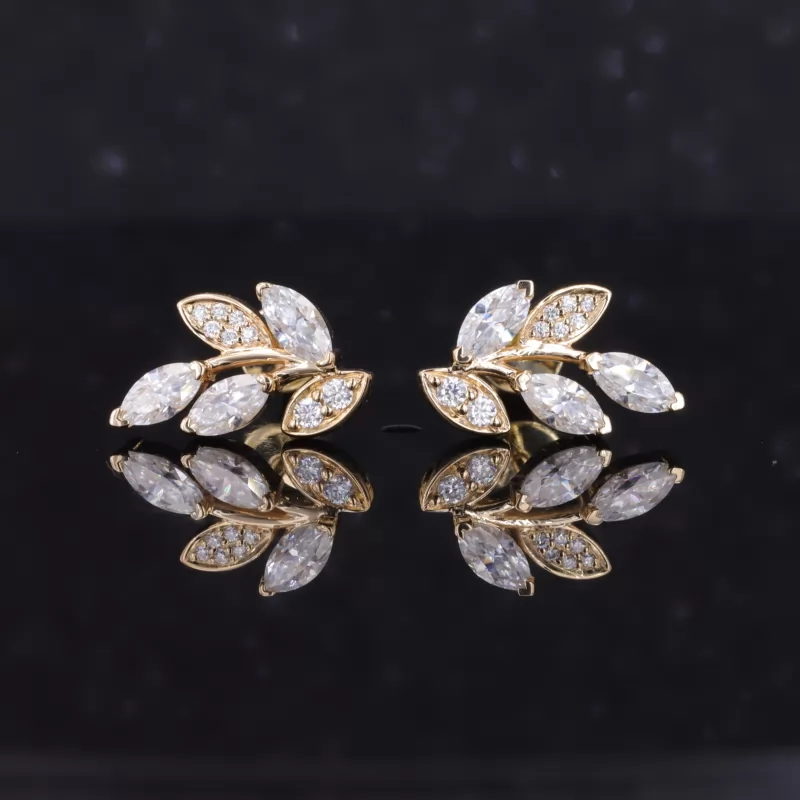 2.5×5mm Marquise Cut Moissanite 10K Yellow Gold Diamond Stud Earrings