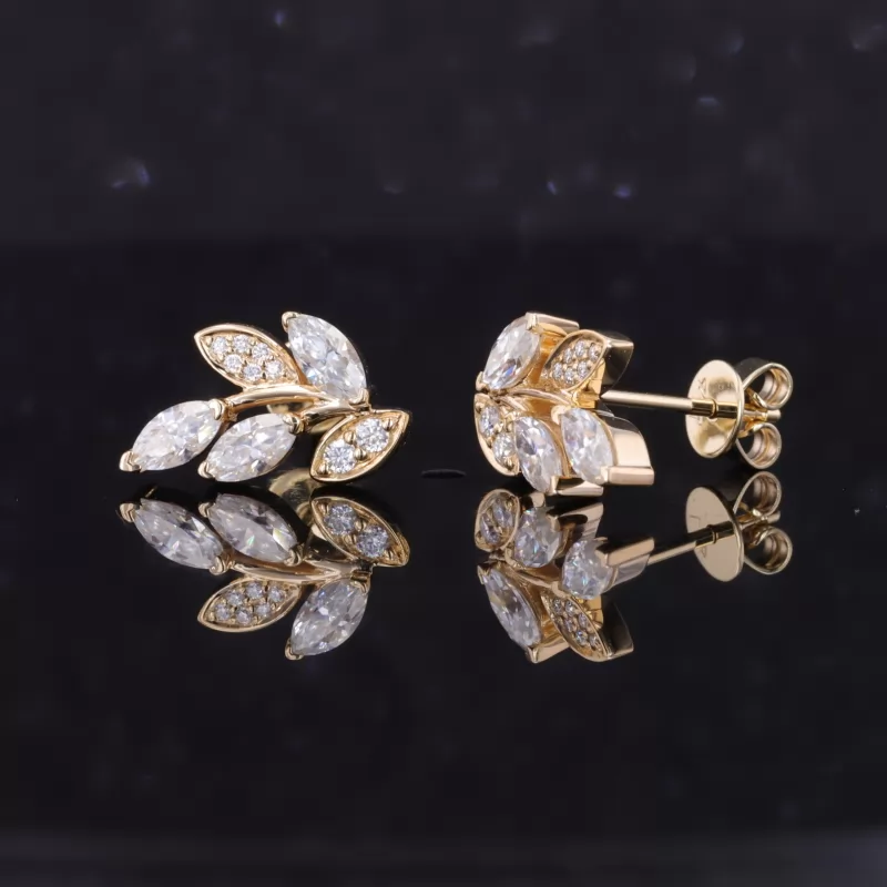 2.5×5mm Marquise Cut Moissanite 10K Yellow Gold Diamond Stud Earrings