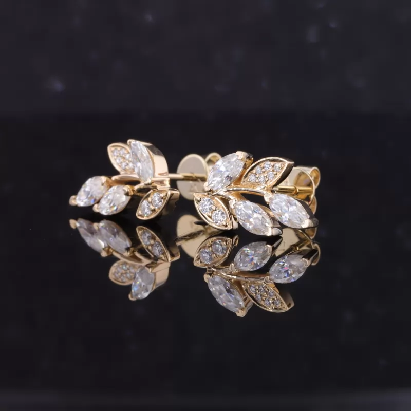 2.5×5mm Marquise Cut Moissanite 10K Yellow Gold Diamond Stud Earrings