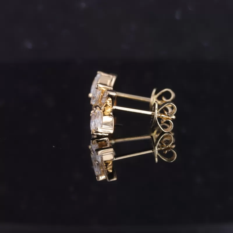 2.5×5mm Marquise Cut Moissanite 10K Yellow Gold Diamond Stud Earrings