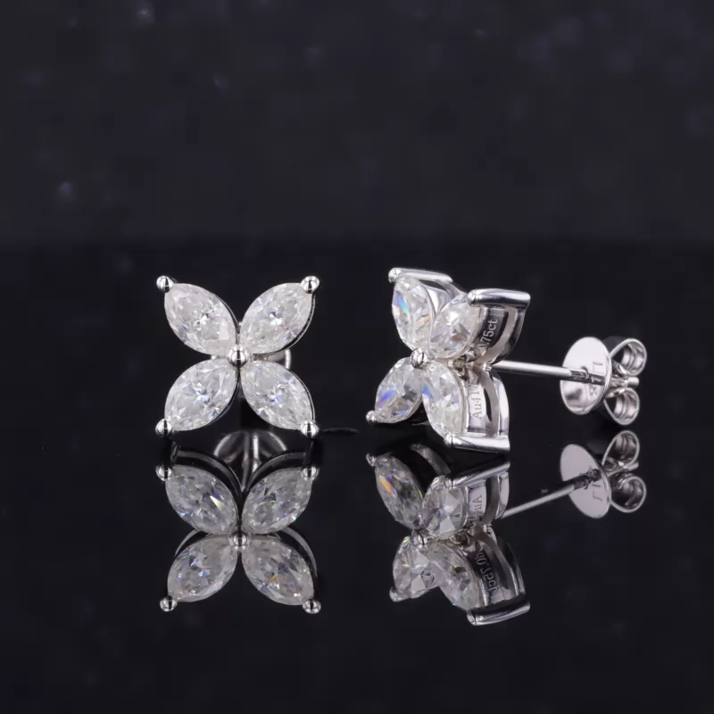3×5mm Marquise Cut Moissanite 10K White Gold Diamond Stud Earrings