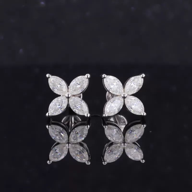 3×5mm Marquise Cut Moissanite 10K White Gold Diamond Stud Earrings