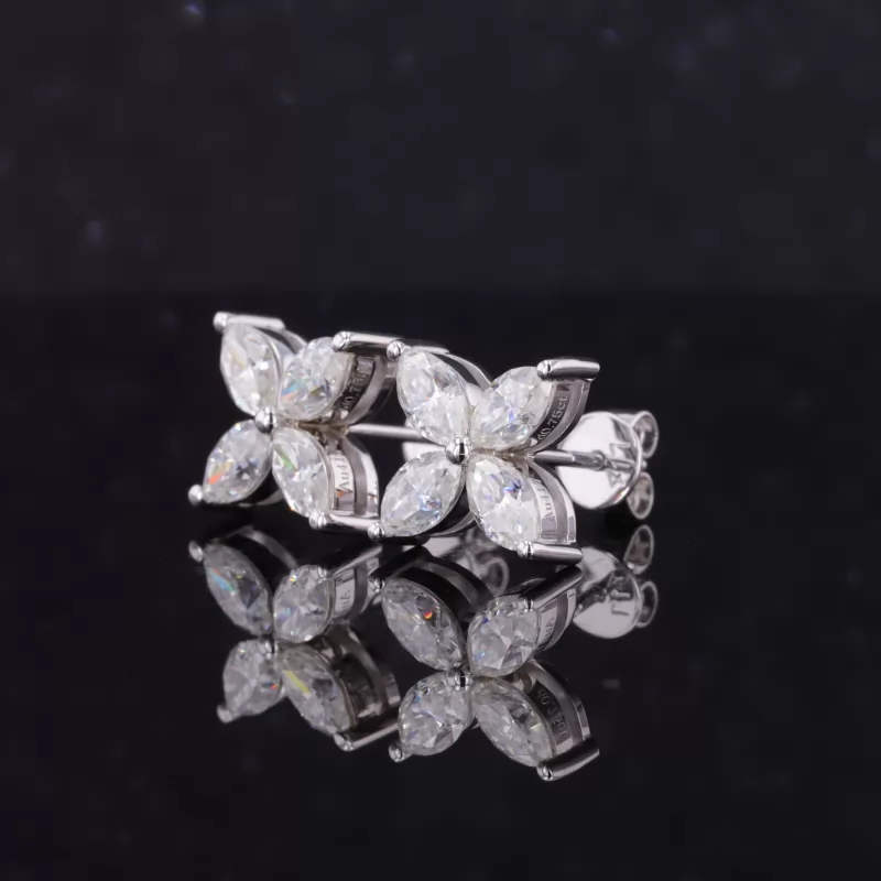 3×5mm Marquise Cut Moissanite 10K White Gold Diamond Stud Earrings