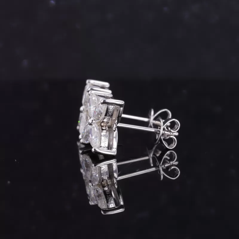 3×5mm Marquise Cut Moissanite 10K White Gold Diamond Stud Earrings