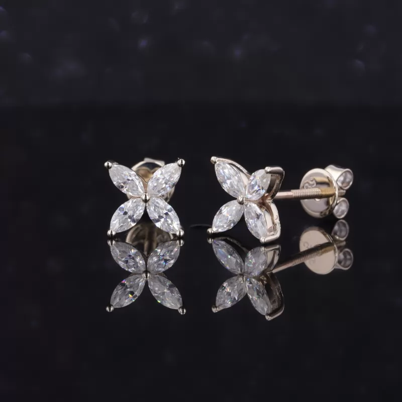 2.5×5mm Marquise Cut Moissanite 14K Yellow Gold Diamond Stud Earrings