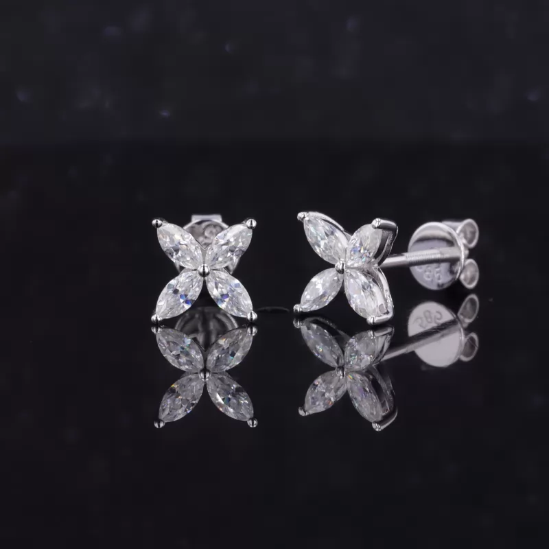 2.5×5mm Marquise Cut Moissanite 14K Yellow Gold Diamond Stud Earrings