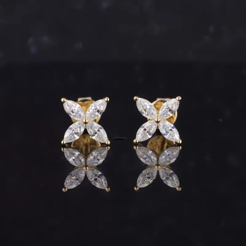 2.5×5mm Marquise Cut Moissanite 14K Gold Diamond Stud Earrings