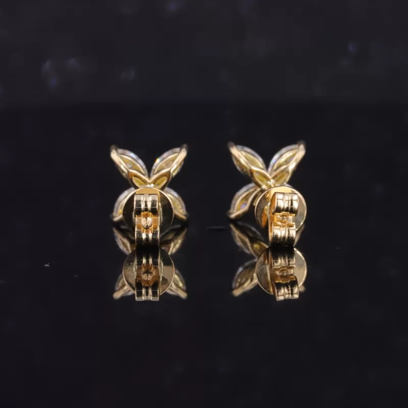 2.5×5mm Marquise Cut Moissanite 14K Yellow Gold Diamond Stud Earrings