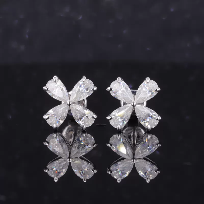 3×5mm Pear Cut Moissanite 14K White Gold Diamond Stud Earrings