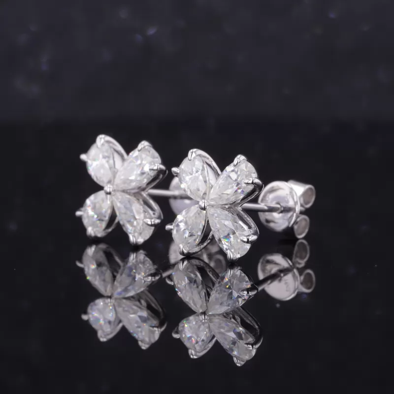 3×5mm Pear Cut Moissanite 14K White Gold Diamond Stud Earrings