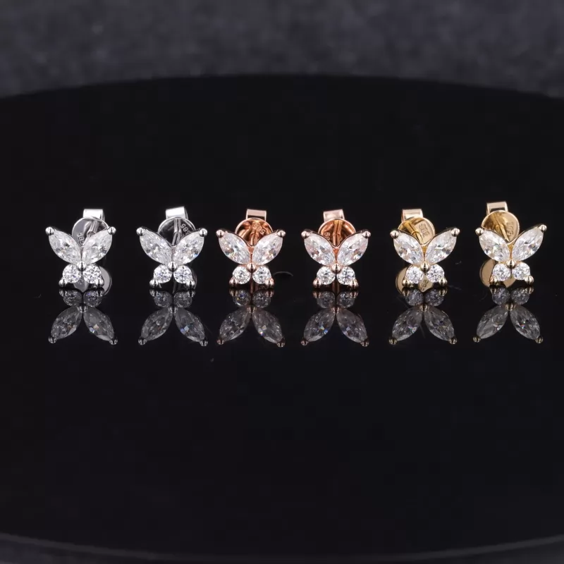 2.5×5mm Marquise Cut Moissanite Butterfly Shape 14K Gold Diamond Stud Earrings