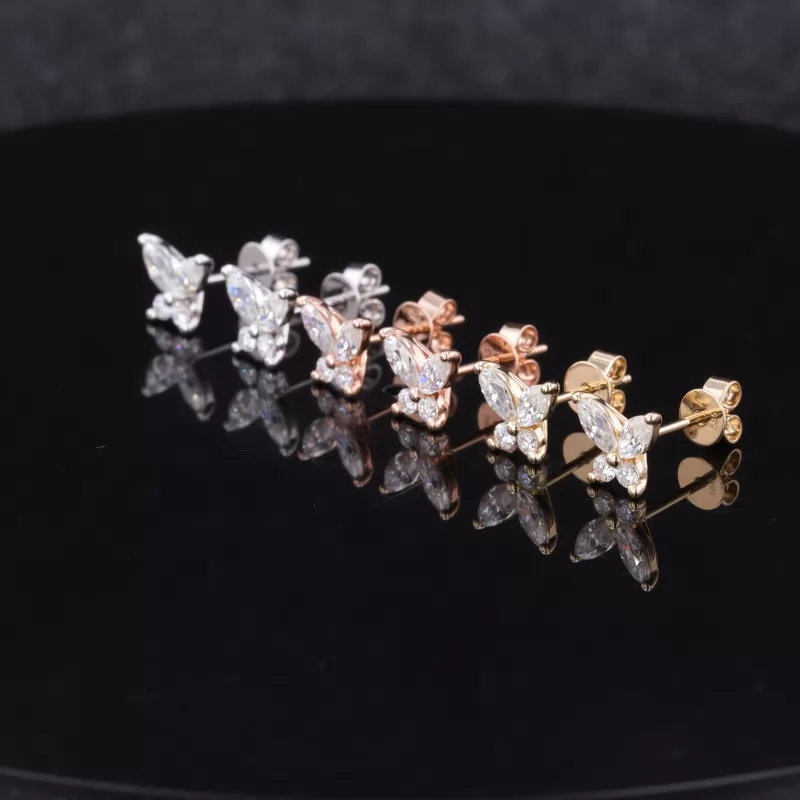 2.5×5mm Marquise Cut Moissanite Butterfly Shape 14K Gold Diamond Stud Earrings