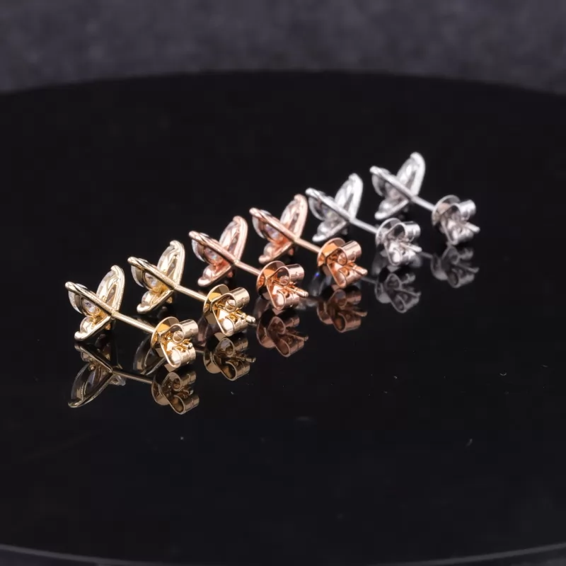 2.5×5mm Marquise Cut Moissanite Butterfly Shape 14K Gold Diamond Stud Earrings