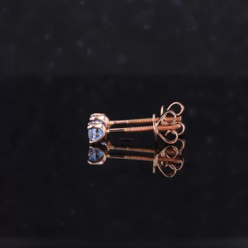 3mm Round Brilliant Cut Lab Grown Paraiba Sapphire 10K Rose Gold Diamond Stud Earrings