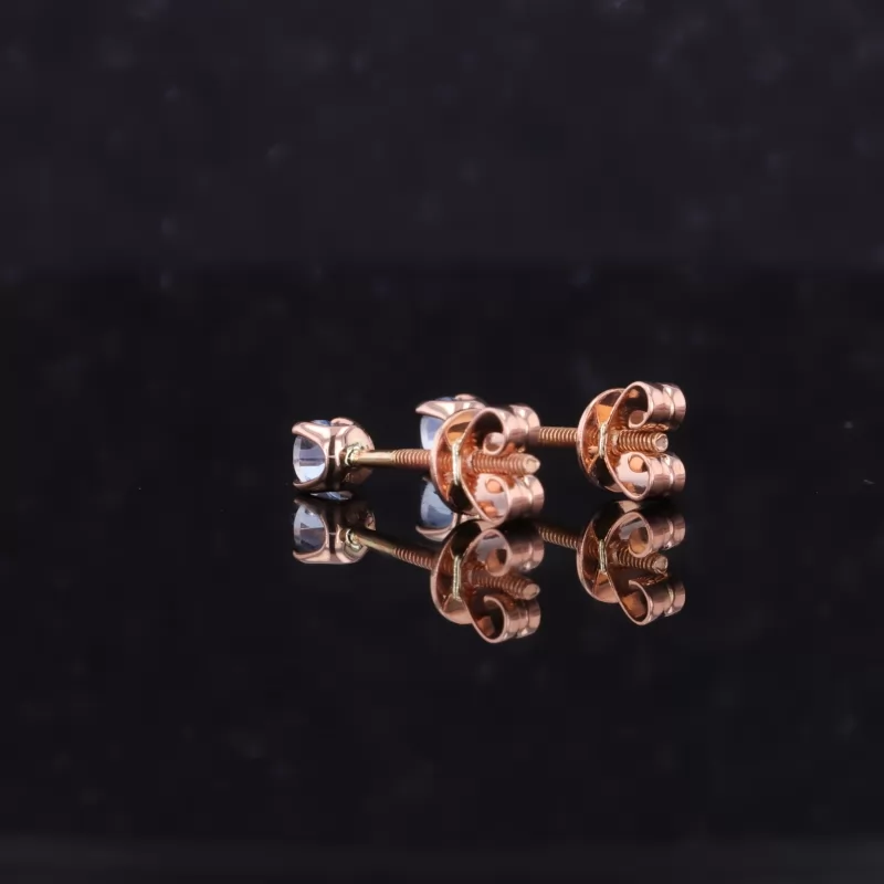 3mm Round Brilliant Cut Lab Grown Paraiba Sapphire 10K Rose Gold Diamond Stud Earrings