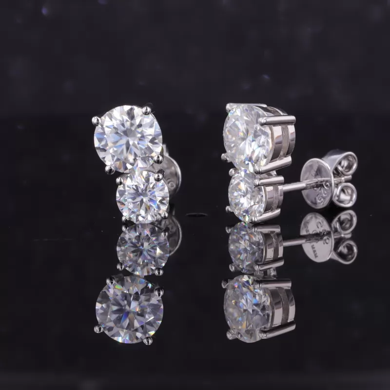 6.5mm Round Brilliant Cut Moissanite S925 Sterling Silver Diamond Stud Earrings