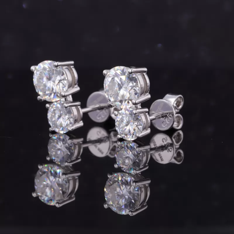 6.5mm Round Brilliant Cut Moissanite S925 Sterling Silver Diamond Stud Earrings