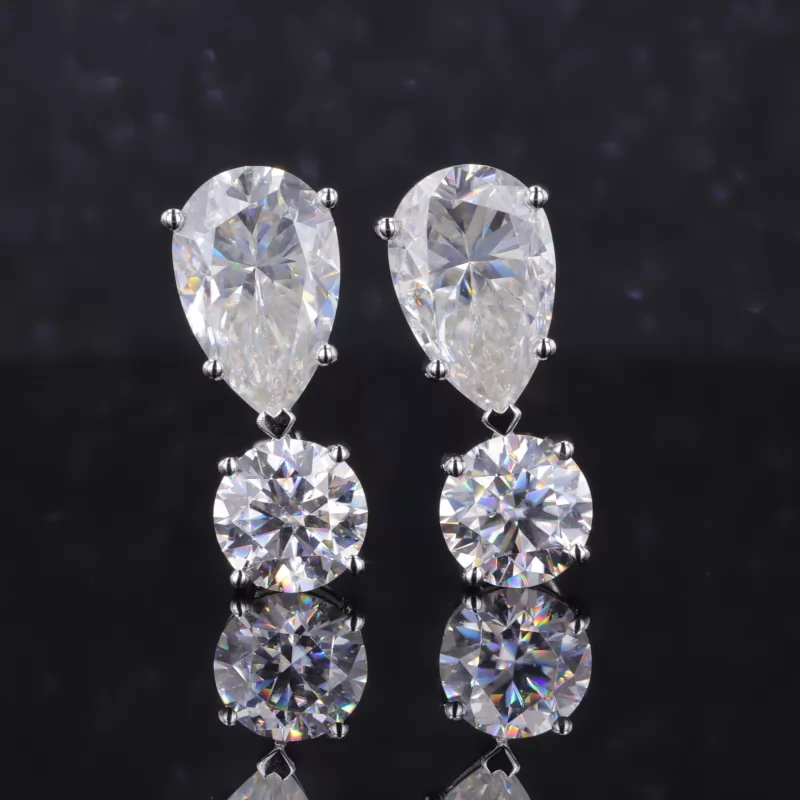 7×11mm Pear Cut Moissanite 10K Gold Diamond Stud Earrings