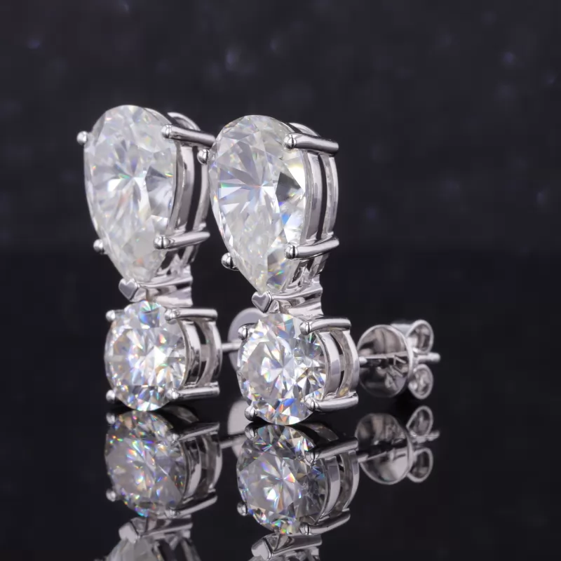 7×11mm Pear Cut Moissanite 10K Gold Diamond Stud Earrings