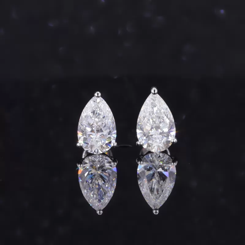 5.6×8.6mm Pear Cut Moissanite 14K White Gold Diamond Stud Earrings