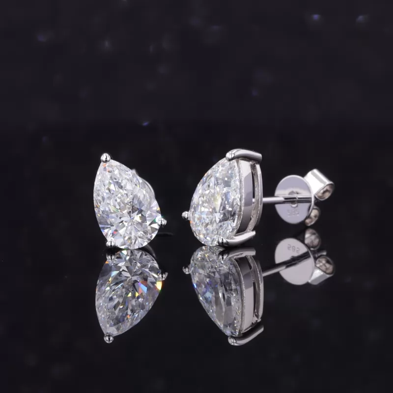 5.6×8.6mm Pear Cut Lab Grown Diamond 14K White Gold Diamond Stud Earrings