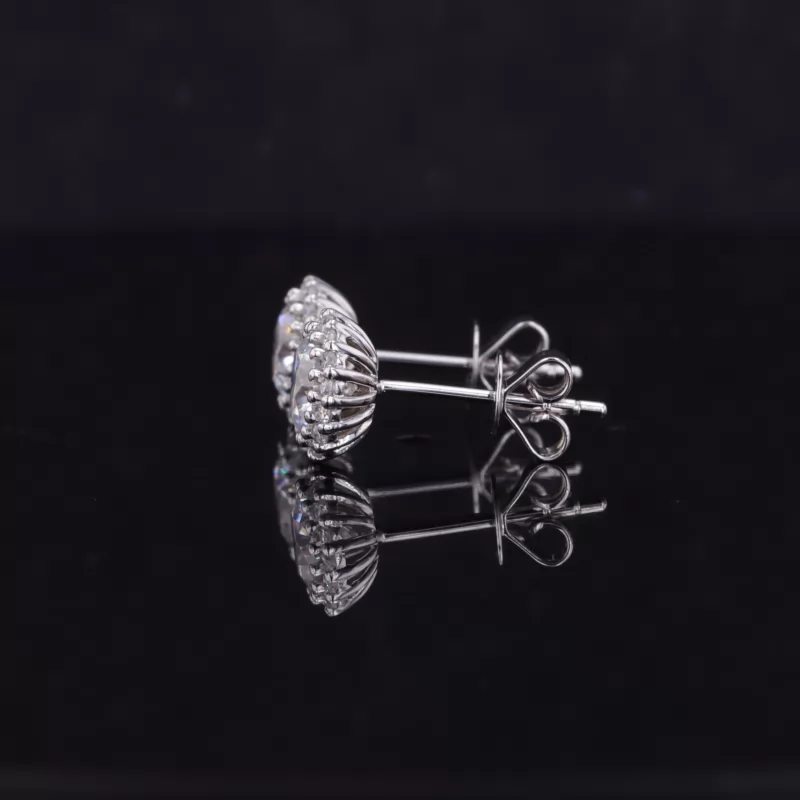 5mm Round Brilliant Cut Moissanite Halo Set 14K White Gold Diamond Stud Earrings