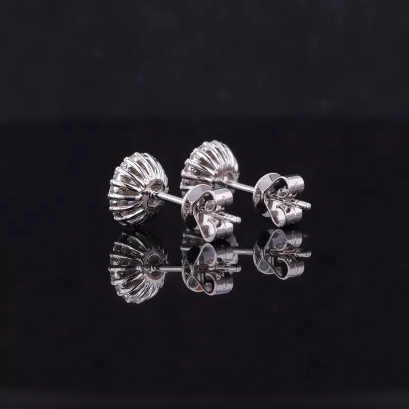 5mm Round Brilliant Cut Moissanite Halo Set 14K White Gold Diamond Stud Earrings