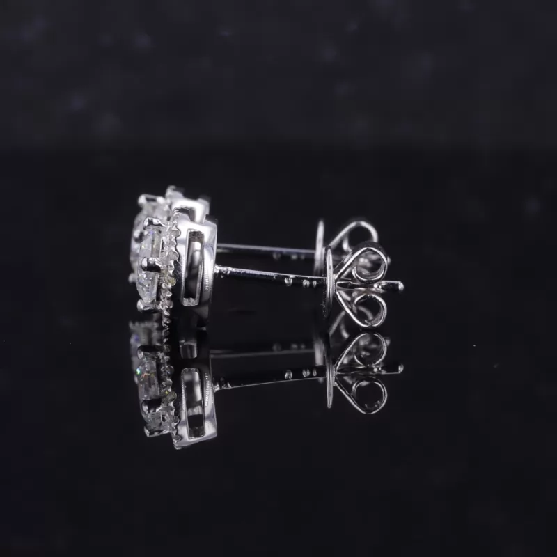 4.3mm Round Brilliant Cut CVD Lab Grown Diamond Halo Set 10K White Gold Diamond Stud Earrings