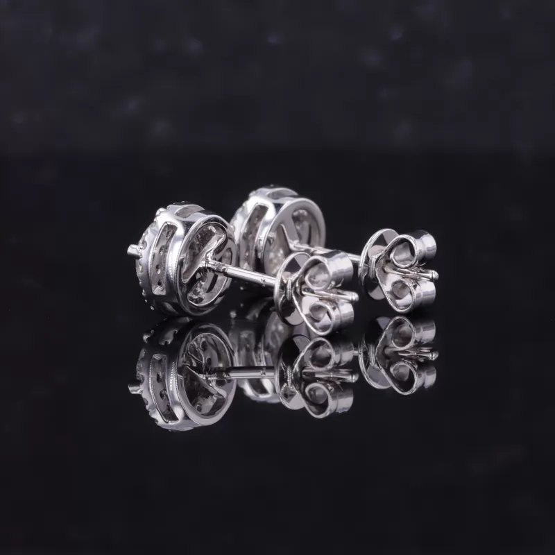 4.3mm Round Brilliant Cut CVD Lab Grown Diamond Halo Set 10K White Gold Diamond Stud Earrings