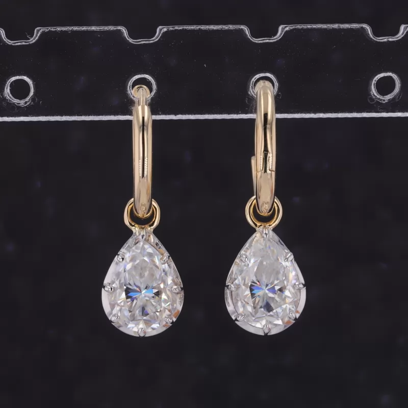 5.5×7.5mm Pear Cut Moissanite 14K Gold Diamond Earrings