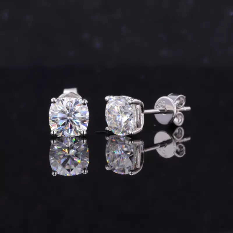 6×6mm Cushion Cut Moissanite S925 Sterling Silver Diamond Stud Earrings