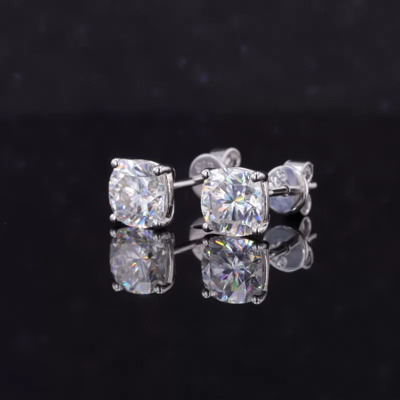 6×6mm Cushion Cut Moissanite S925 Sterling Silver Diamond Stud Earrings