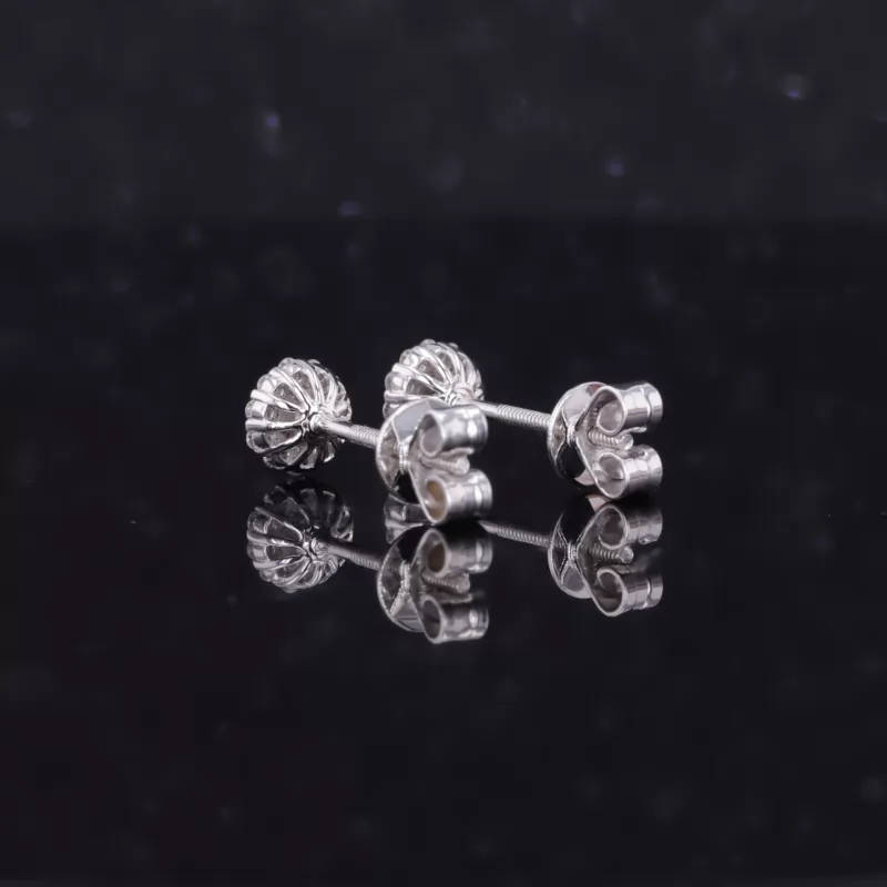 3mm Round Brilliant Cut Moissanite Halo Set 14K White Gold Diamond Stud Earrings