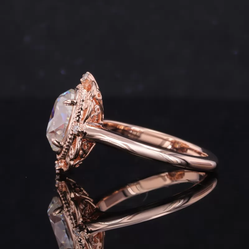 7×9mm Oval Cut Moissanite 14K Rose Gold Vintage Engagement Ring