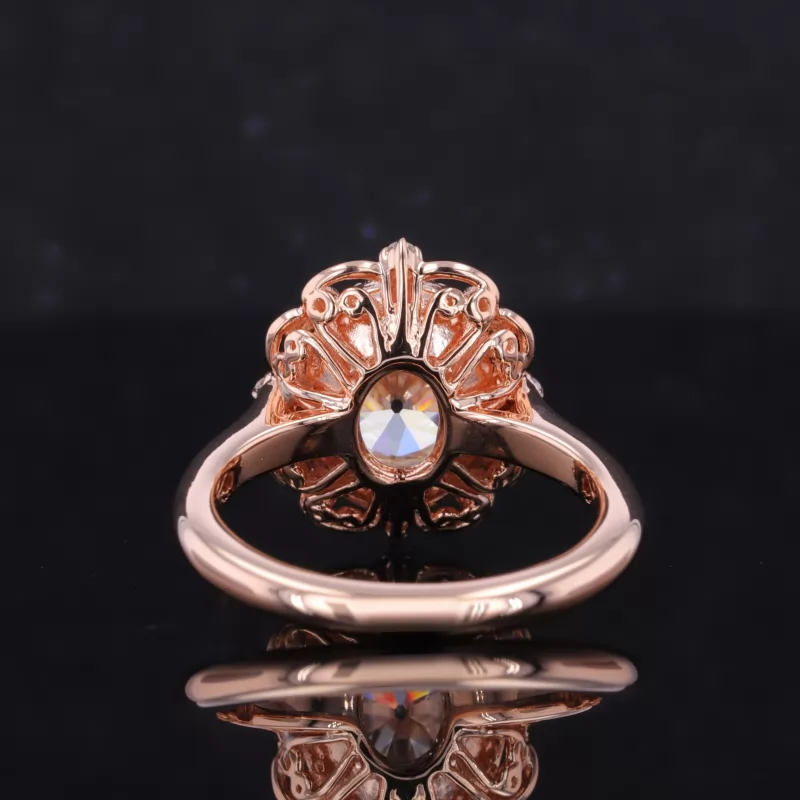 7×9mm Oval Cut Moissanite 14K Rose Gold Vintage Engagement Ring