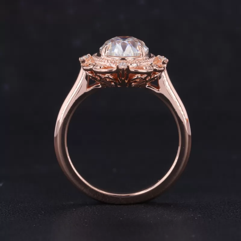 7×9mm Oval Cut Moissanite 14K Rose Gold Vintage Engagement Ring