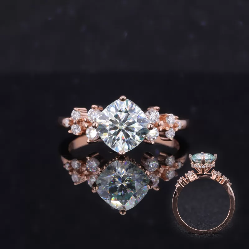 6.5×6.5mm Cushion Cut Blue Moissanite 14K Rose Gold Vintage Engagement Ring