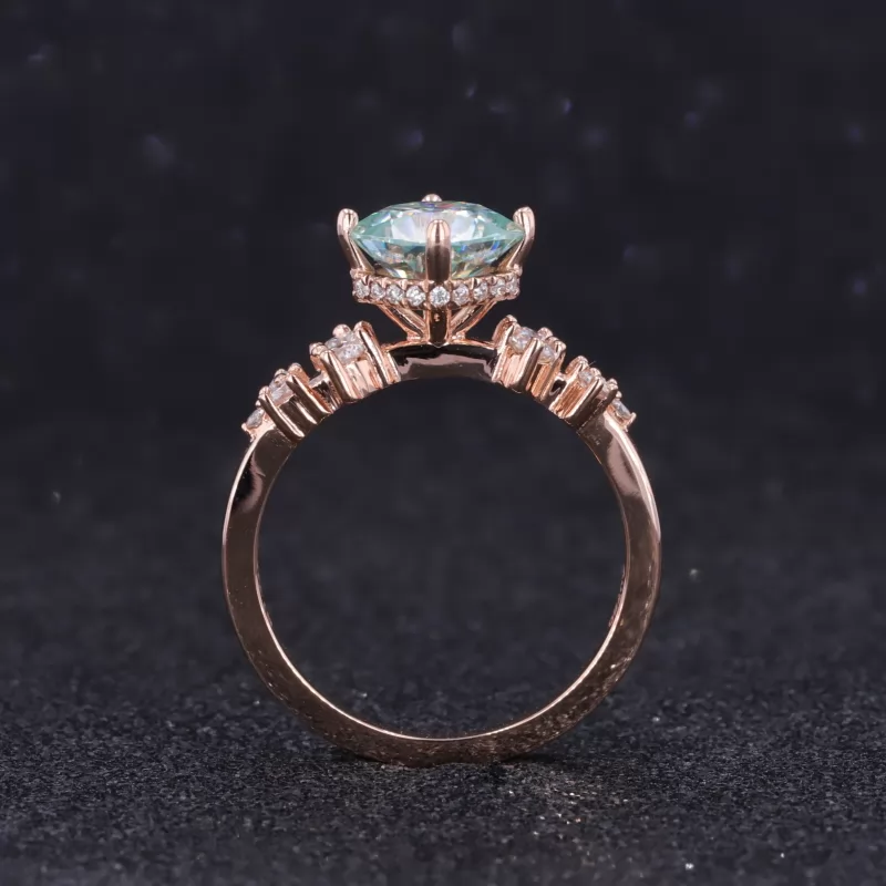 6.5×6.5mm Cushion Cut Blue Moissanite 14K Rose Gold Vintage Engagement Ring